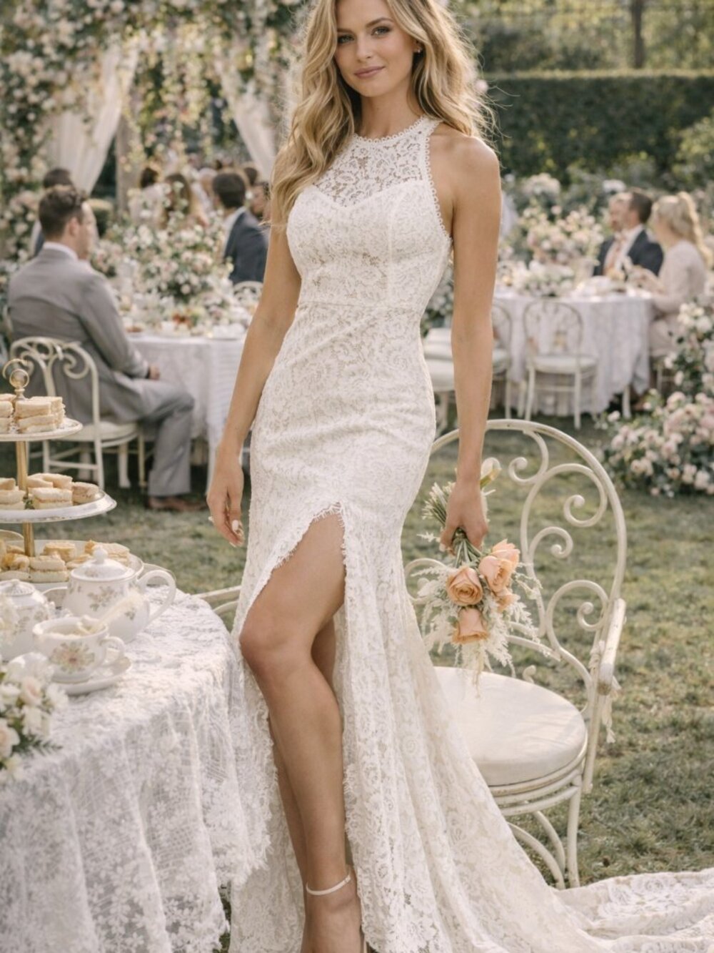NWTs Lulu's Wedding Bridal Everlasting White Floral Lace Mermaid Maxi Dress